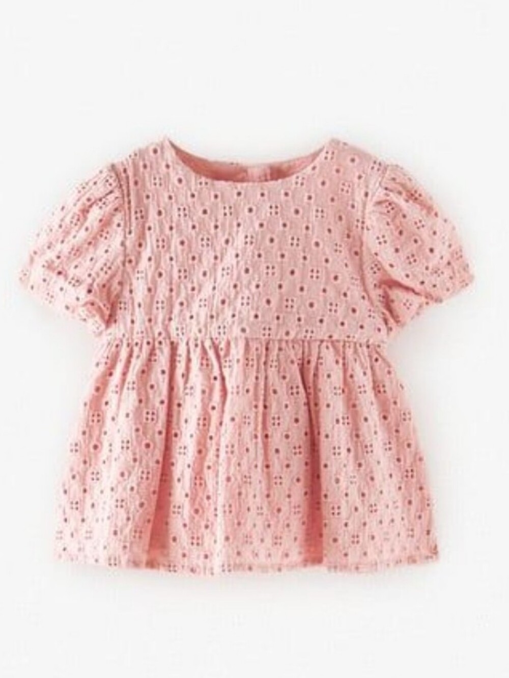 Zara Kids Pale Pink Eyelet Puff Sleeve Top